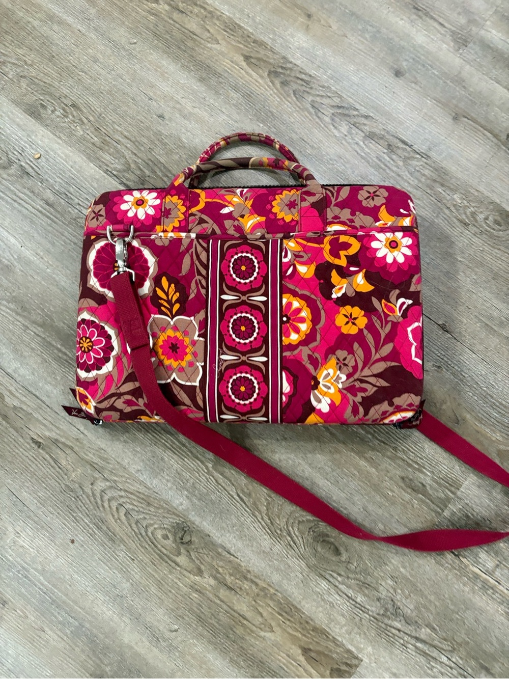 Vera Bradley Pink Floral Quilted Laptop Bag with Detachable Strap